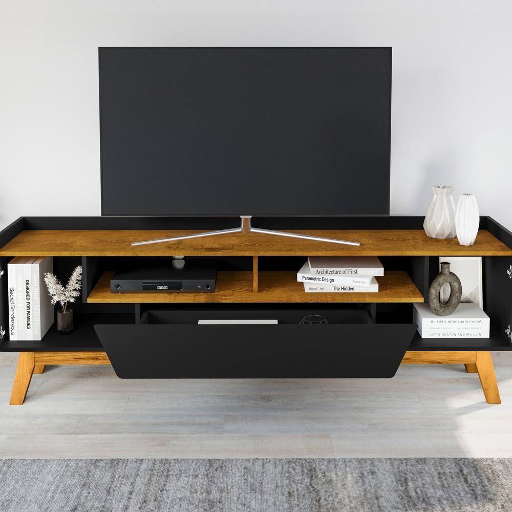 Rack Para Sala De Estar Tv 70 Pol 180cm Morello B02 Preto Fosco Naturalle - Lyam Decor - 7