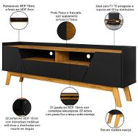Rack Para Sala De Estar Tv 70 Pol 180cm Morello B02 Preto Fosco Naturalle - Lyam Decor