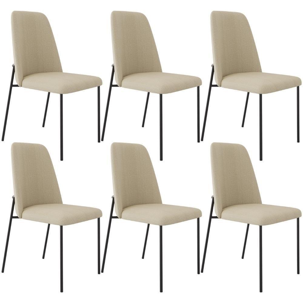 Kit 06 Cadeiras Decorativa Estofada Para Sala De Jantar Bella L02 Linho Bege Escuro - Lyam Decor - 1