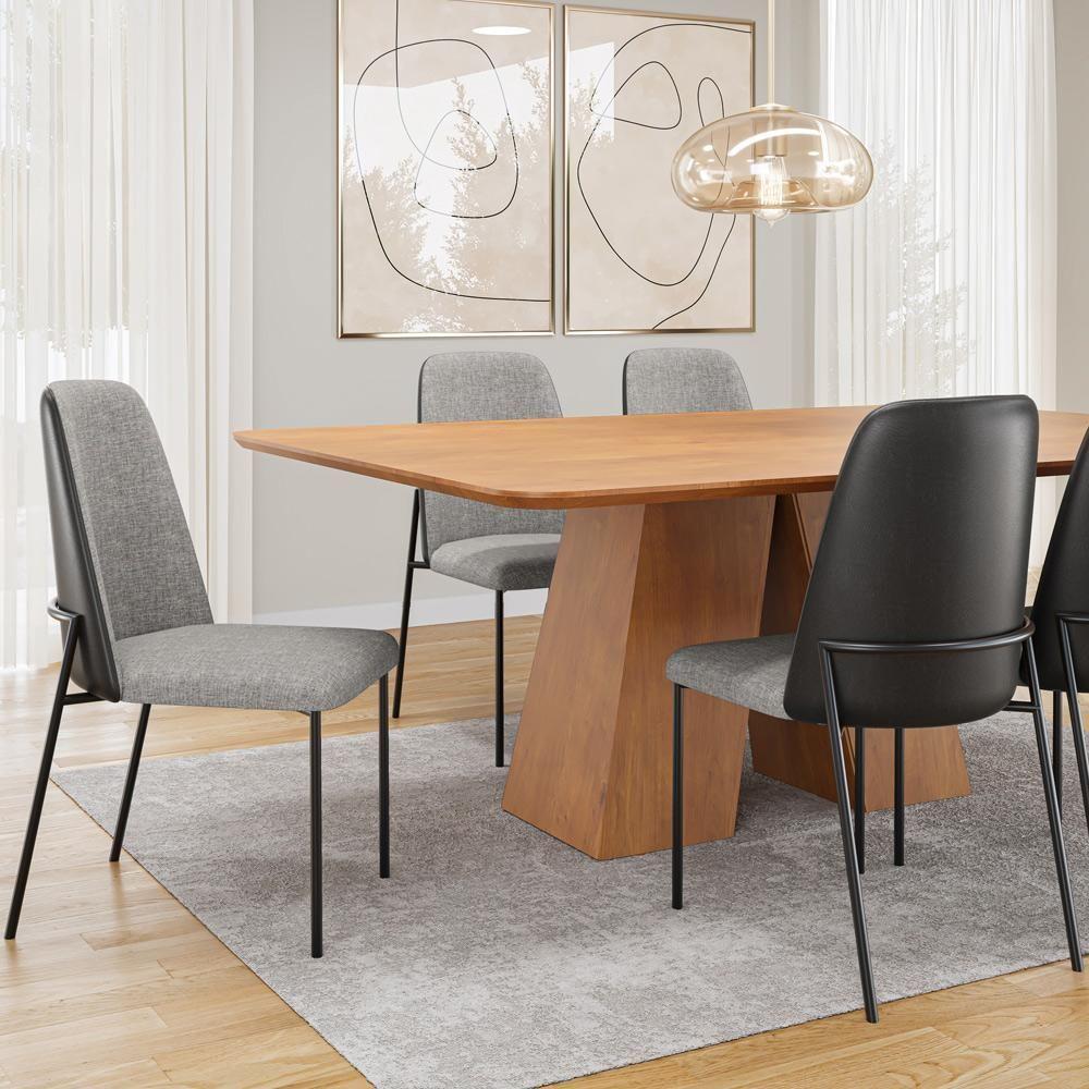 Kit 08 Cadeiras Decorativa Estofada Sala De Jantar Bella L02 Couríssimo Preto Linho Cinza - Lyam Decor - 2