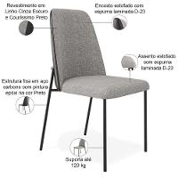 Kit 08 Cadeiras Decorativa Estofada Sala De Jantar Bella L02 Couríssimo Preto Linho Cinza - Lyam Decor