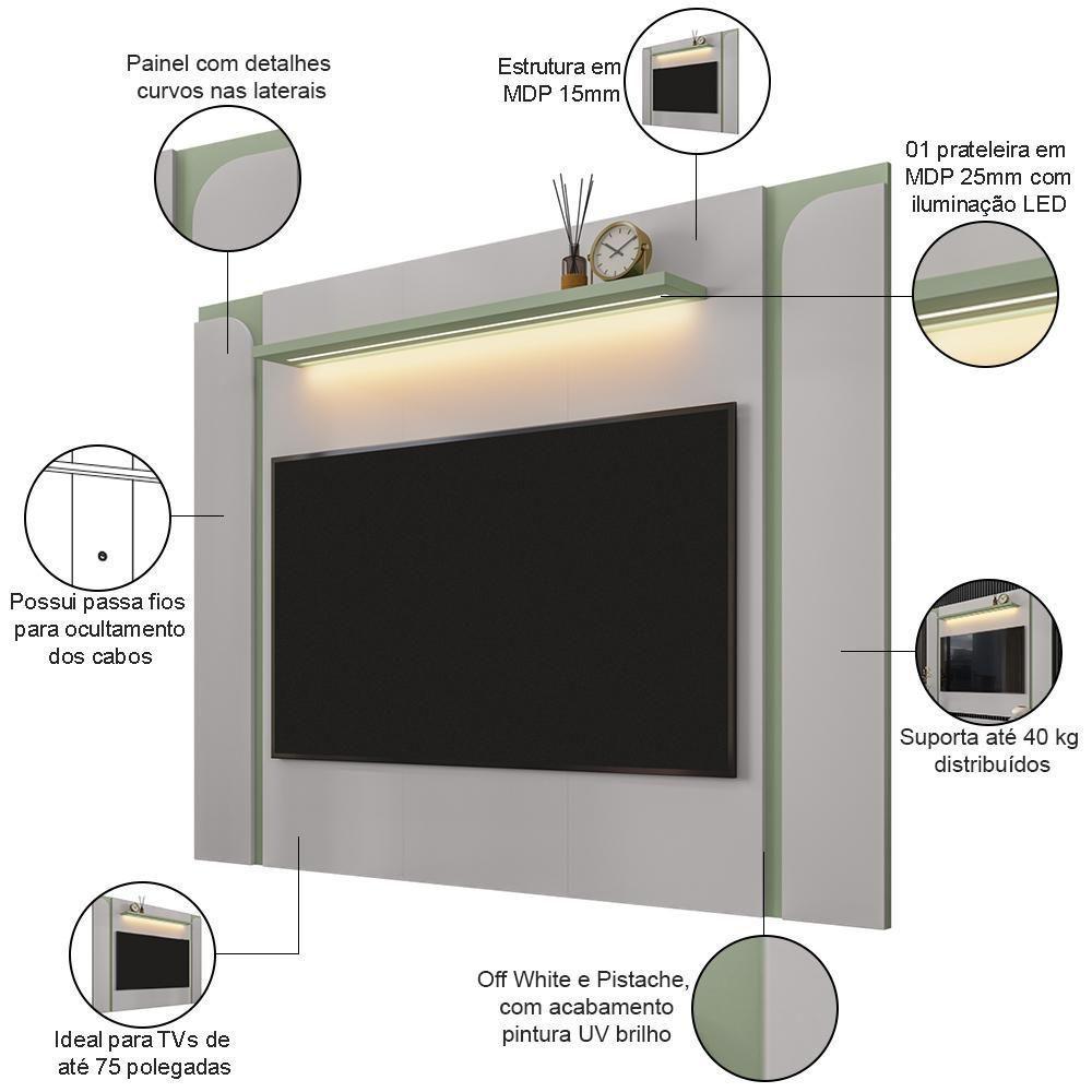 Rack Para Sala Orgânico Suy Com Painel Para Tv 75 Pol Maresca B02 Off White Pistache - Lyam Decor - 5