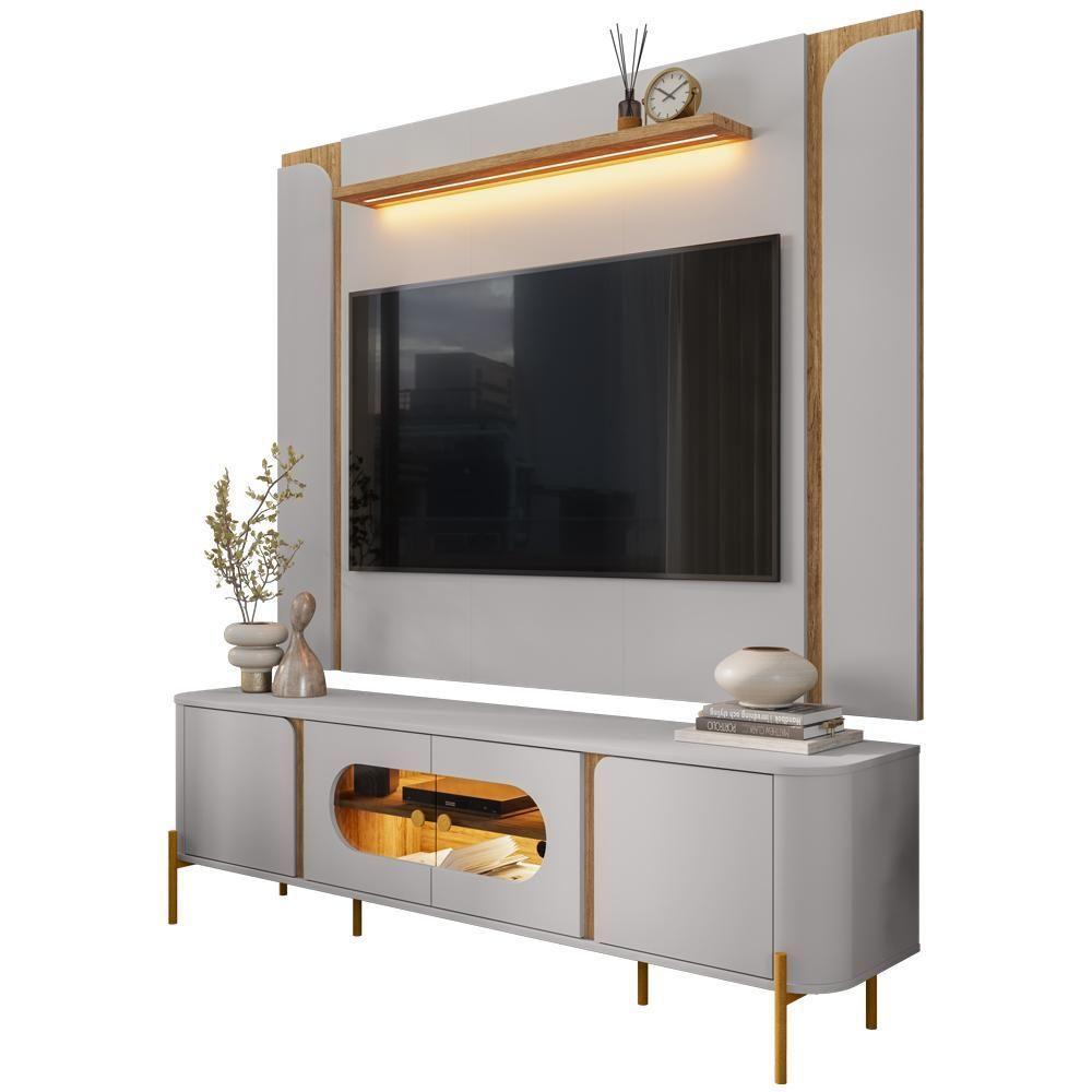 Rack Para Sala Orgânico Suy Com Painel Para Tv 75 Pol Maresca B02 Off White Cinamomo - Lyam Decor - 1