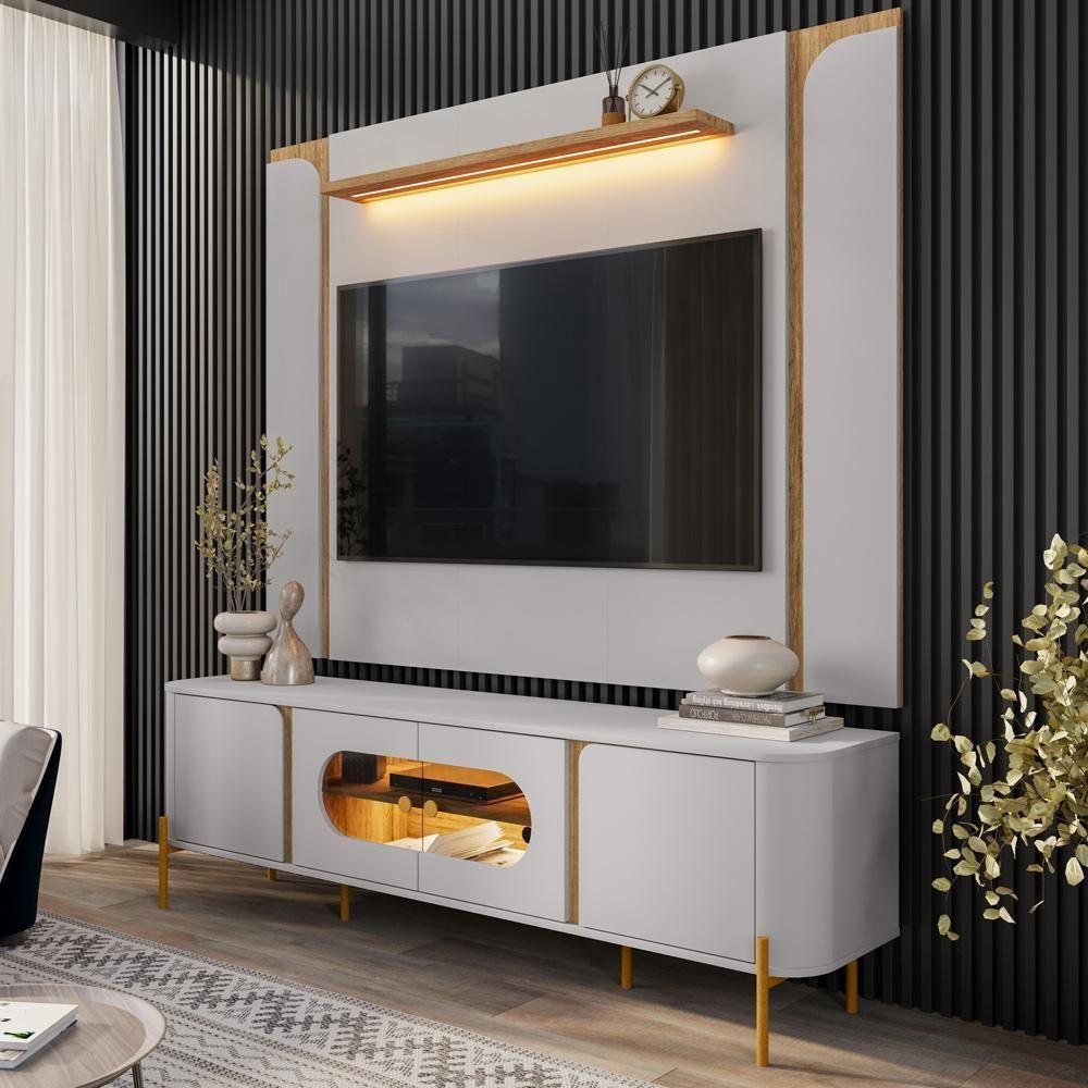 Rack Para Sala Orgânico Suy Com Painel Para Tv 75 Pol Maresca B02 Off White Cinamomo - Lyam Decor - 2