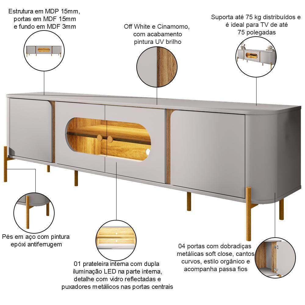 Rack Para Sala Orgânico Suy Com Painel Para Tv 75 Pol Maresca B02 Off White Cinamomo - Lyam Decor - 6