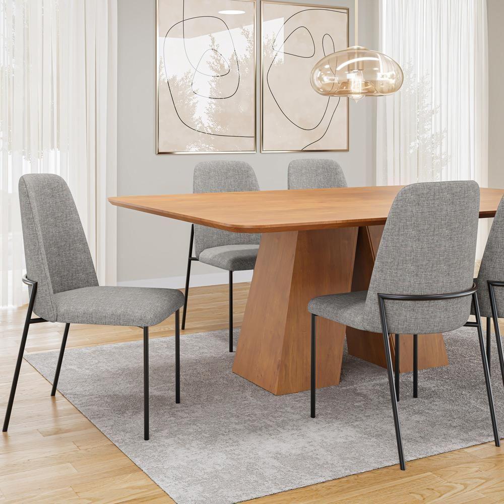 Kit 08 Cadeiras Decorativa Estofada Para Sala De Jantar Bella L02 Linho Cinza Escuro - Lyam Decor - 2