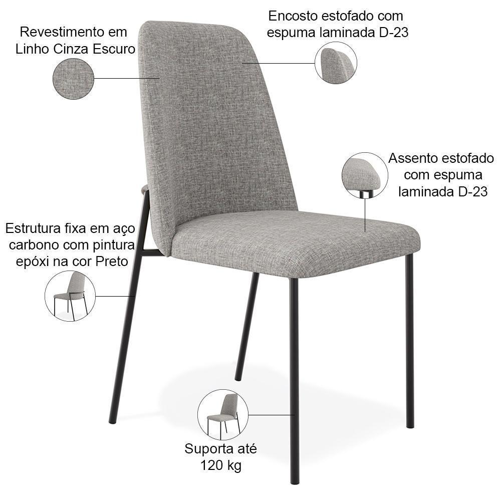 Kit 08 Cadeiras Decorativa Estofada Para Sala De Jantar Bella L02 Linho Cinza Escuro - Lyam Decor - 4
