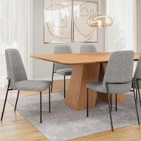 Kit 08 Cadeiras Decorativa Estofada Para Sala De Jantar Bella L02 Linho Cinza Escuro - Lyam Decor - 2