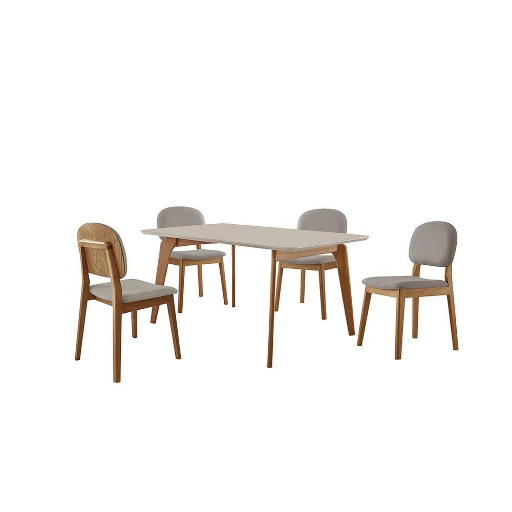 Conjunto Sala De Jantar Mesa Paris 140x90cm Tampo Retângular Vidro-mdf Off White Com 4 Cadeiras Siena Veludo Cinza - 2