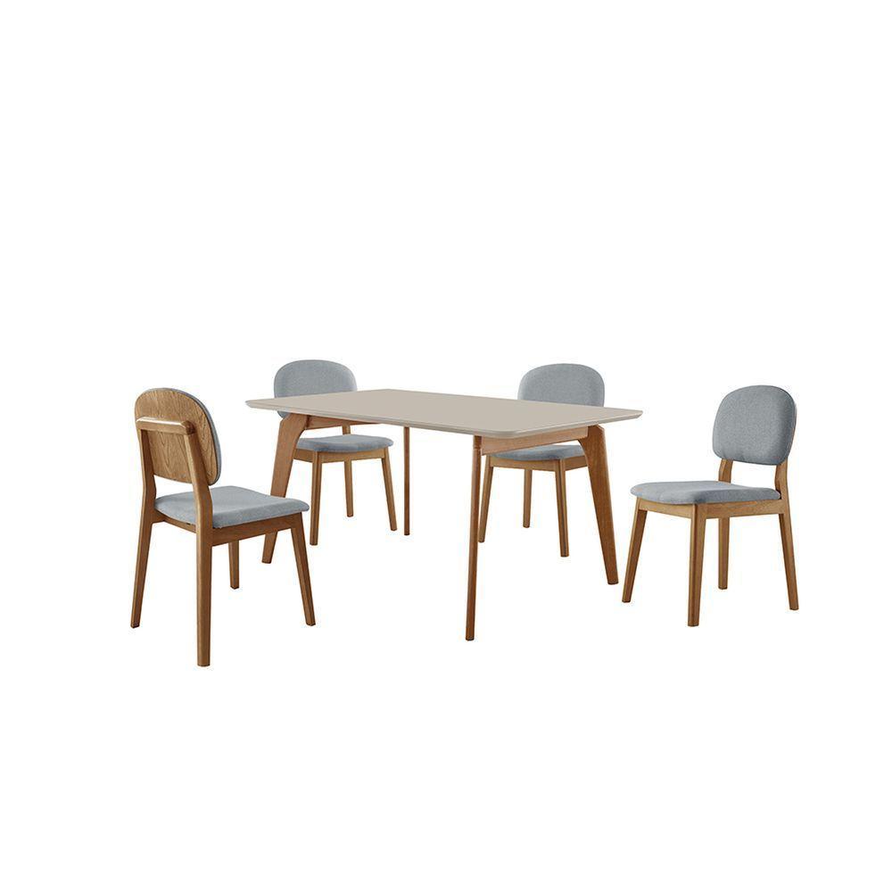 Conjunto Sala De Jantar Mesa Paris 140x90cm Tampo Retângular Vidro-mdf Off White Com 4 Cadeiras Siena Veludo Cinza - 5