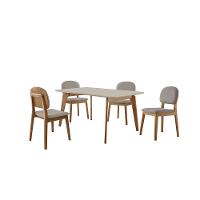 Conjunto Sala De Jantar Mesa Paris 140x90cm Tampo Retângular Vidro-mdf Off White Com 4 Cadeiras Siena Veludo Cinza - 2