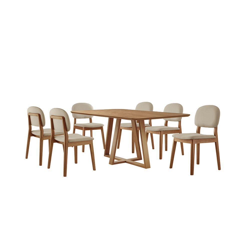 Conjunto Sala De Jantar Mesa Florença 160x90cm Tampo Retângular Laminado Mel Com 6 Cadeiras évora Veludo Cinza - 2