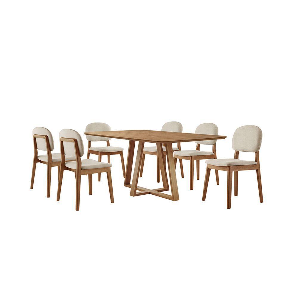 Conjunto Sala De Jantar Mesa Florença 160x90cm Tampo Retângular Laminado Mel Com 6 Cadeiras évora Veludo Cinza - 5