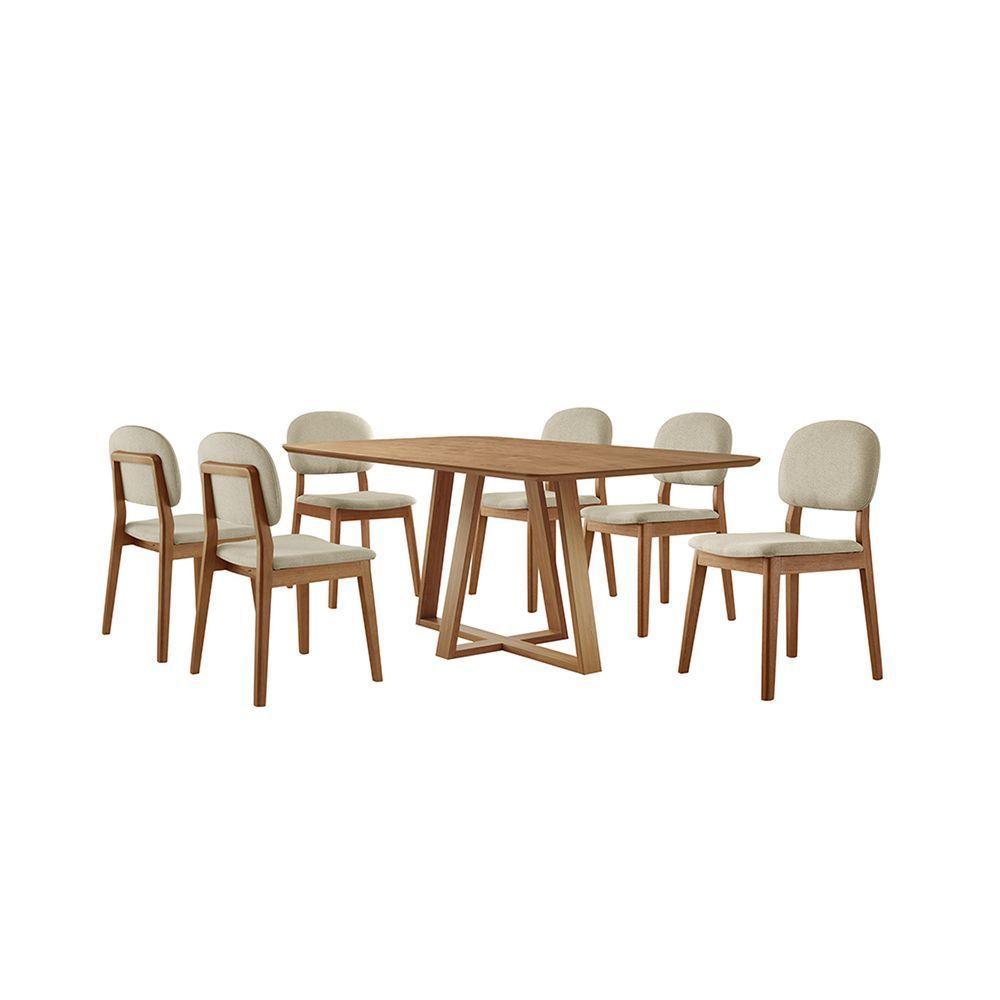 Conjunto Sala De Jantar Mesa Florença 160x90cm Tampo Retângular Laminado Mel Com 6 Cadeiras évora Veludo Cinza - 6