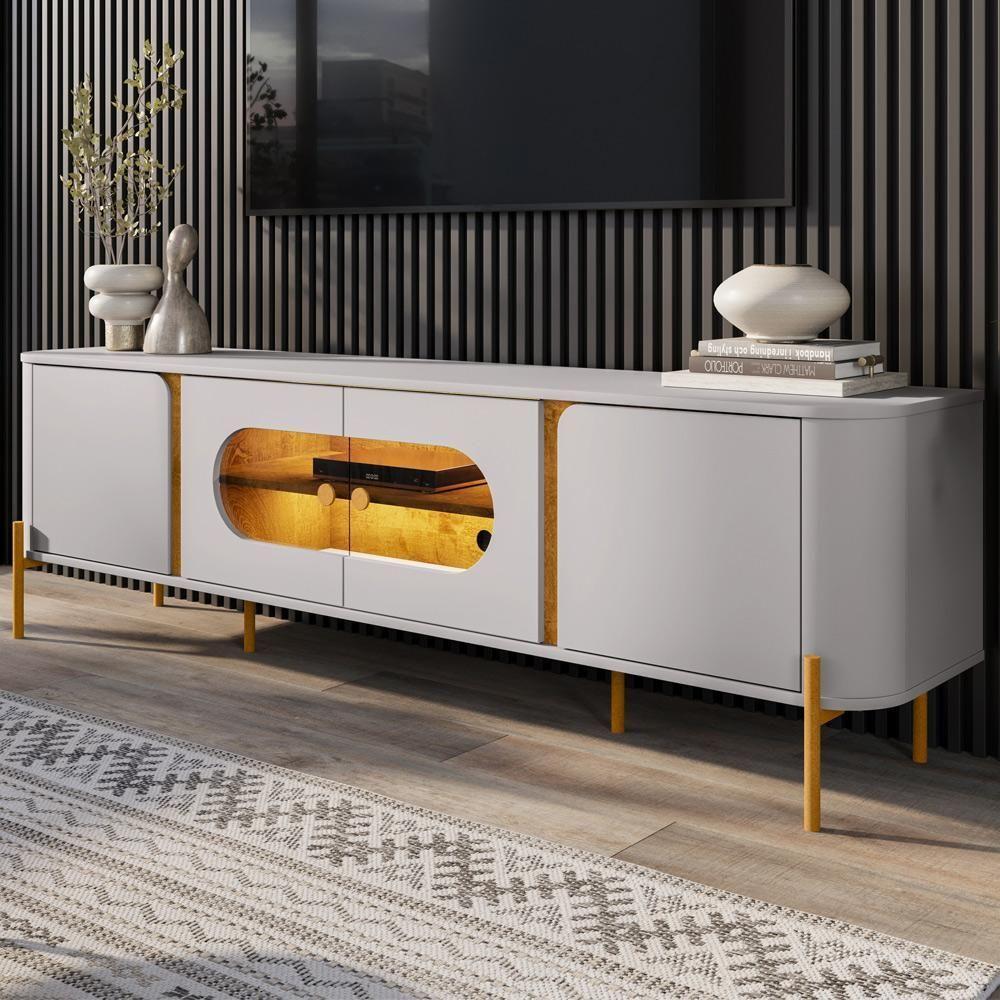 Rack Para Sala De Estar Tv 75 Pol Orgânico Suy B02 Off White Naturalle - Lyam Decor - 2