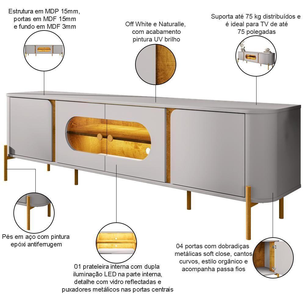 Rack Para Sala De Estar Tv 75 Pol Orgânico Suy B02 Off White Naturalle - Lyam Decor - 4