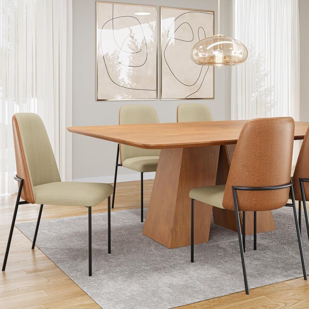 Kit 04 Cadeiras Decorativa Estofada Sala De Jantar Bella L02 Couríssimo Whisky Linho Bege - Lyam Decor - 2