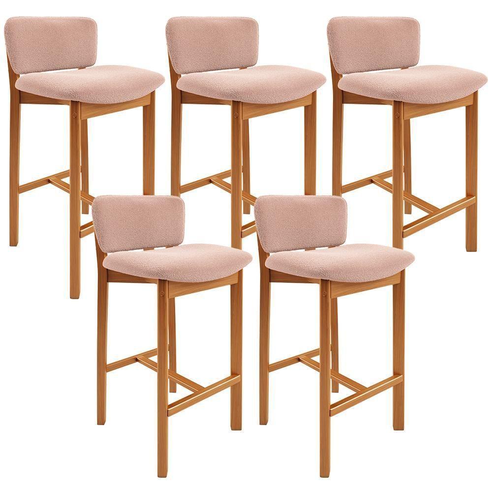 Kit 05 Banquetas Alta Para Cozinha Sala De Jantar Bar Dara L02 Bouclê Rosê - Lyam Decor - 1