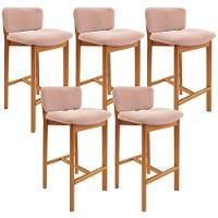 Kit 05 Banquetas Alta Para Cozinha Sala De Jantar Bar Dara L02 Bouclê Rosê - Lyam Decor - 1