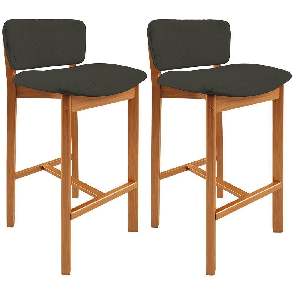 Kit 02 Banquetas Alta Para Cozinha Sala De Jantar Bar Dara L02 Linho Verde Musgo - Lyam Decor - 1