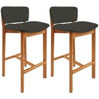 Kit 02 Banquetas Alta Para Cozinha Sala De Jantar Bar Dara L02 Linho Verde Musgo - Lyam Decor - 1