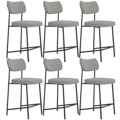 Kit 06 Banquetas Baixa Bar Cozinha Sala De Jantar Preto Melina L02 Linho Cinza Escuro - Lyam Decor