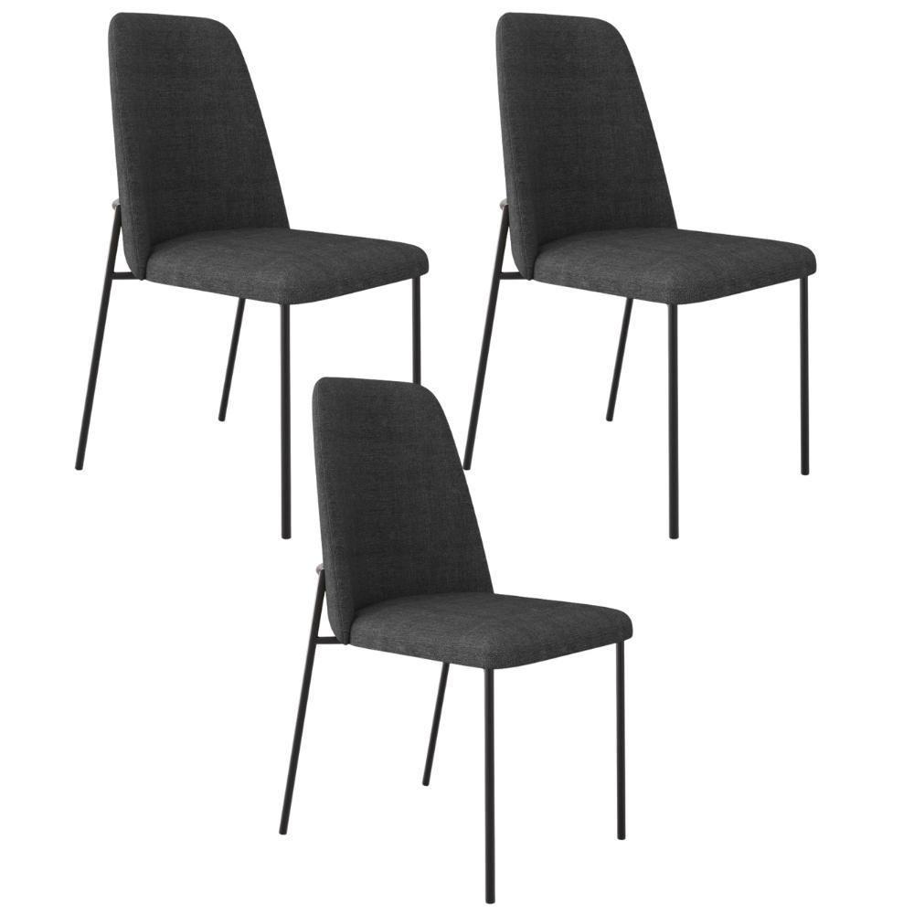 Kit 03 Cadeiras Decorativa Estofada Para Sala De Jantar Bella L02 Linho Chumbo - Lyam Decor - 1