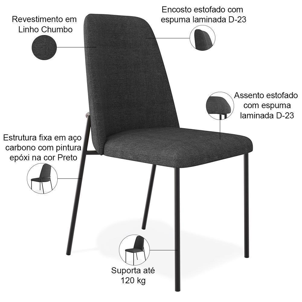 Kit 03 Cadeiras Decorativa Estofada Para Sala De Jantar Bella L02 Linho Chumbo - Lyam Decor - 4