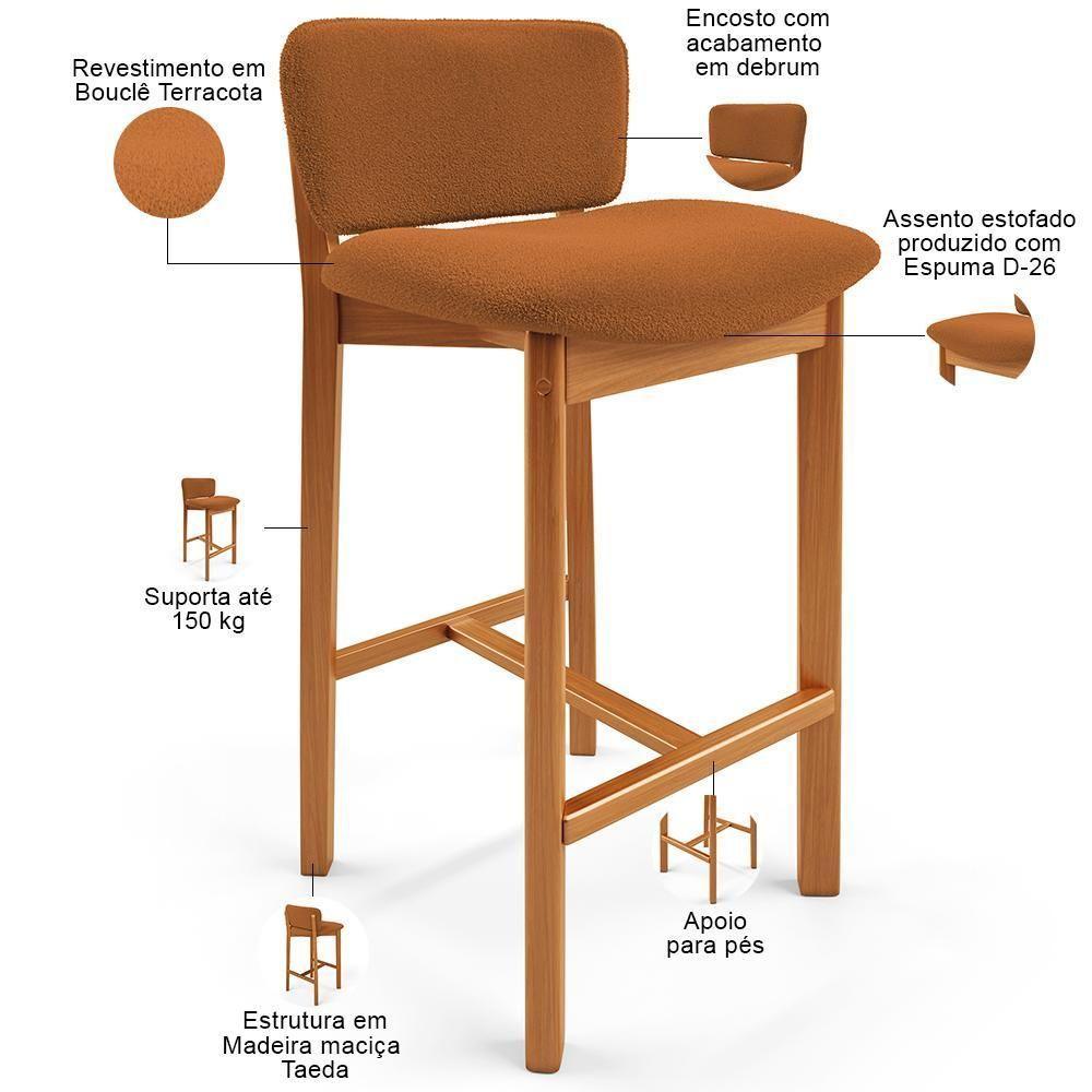 Kit 06 Banquetas Alta Para Cozinha Sala De Jantar Bar Dara L02 Bouclê Terracota - Lyam Decor - 4