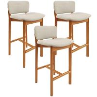 Kit 3 Banqueta Alta Para Cozinha Sala De Jantar Bar Dara L02 Linho Champagne - Lyam Decor - 1