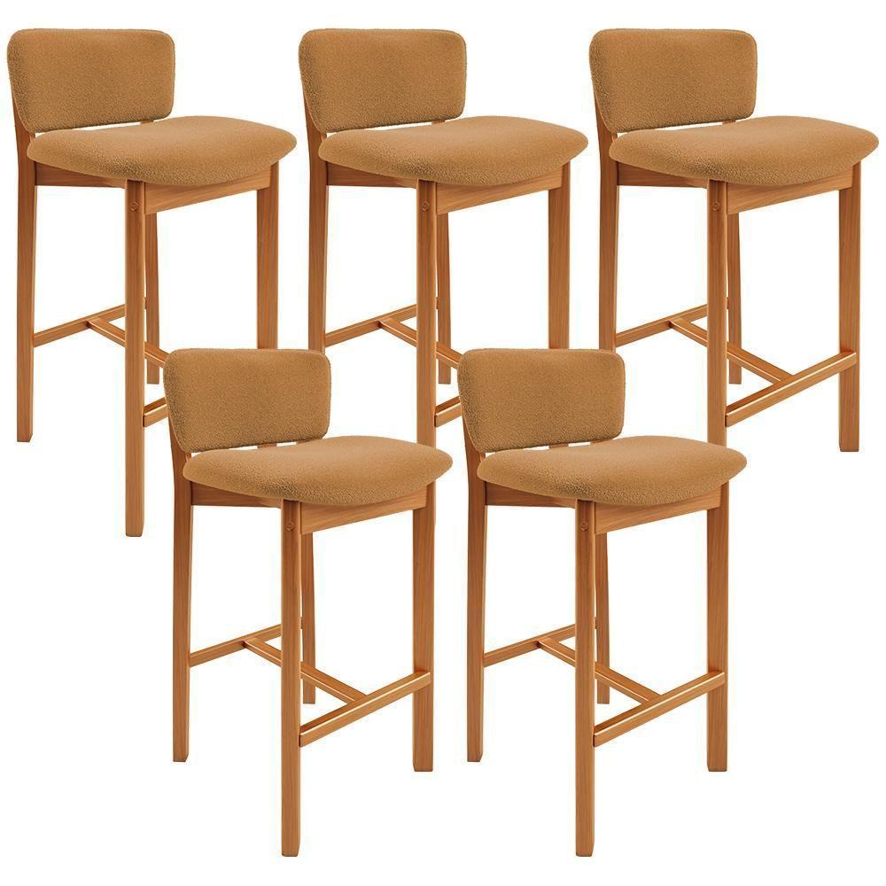 Kit 05 Banquetas Alta Para Cozinha Sala De Jantar Bar Dara L02 Bouclê Mostarda - Lyam Decor - 1