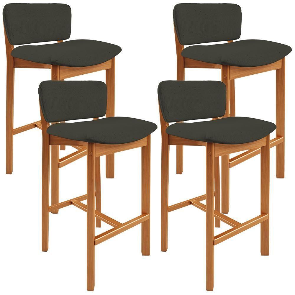 Kit 04 Banquetas Alta Para Cozinha Sala De Jantar Bar Dara L02 Linho Verde Musgo - Lyam Decor - 1