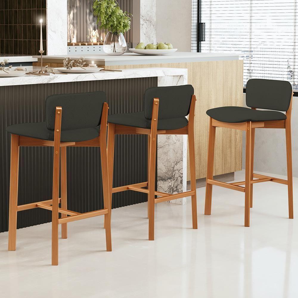 Kit 04 Banquetas Alta Para Cozinha Sala De Jantar Bar Dara L02 Linho Verde Musgo - Lyam Decor - 2