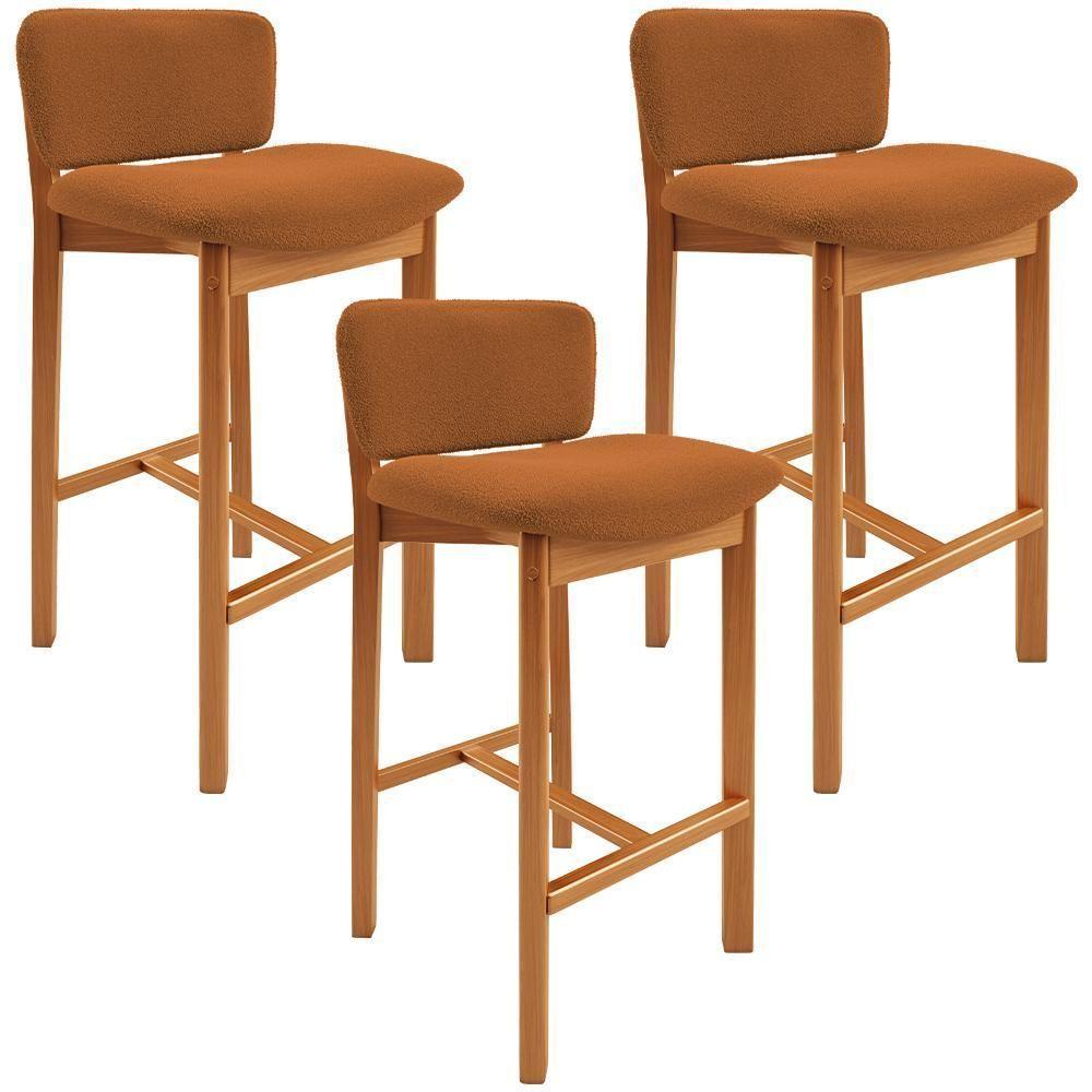 Kit 03 Banquetas Alta Para Cozinha Sala De Jantar Bar Dara L02 Bouclê Terracota - Lyam Decor - 1