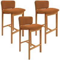 Kit 03 Banquetas Alta Para Cozinha Sala De Jantar Bar Dara L02 Bouclê Terracota - Lyam Decor - 1