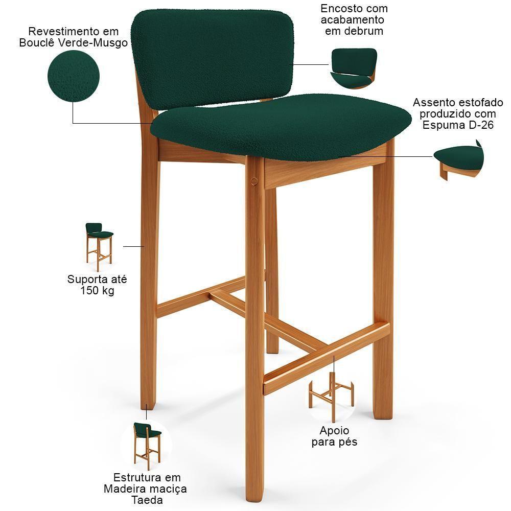 Banqueta Alta Para Cozinha Sala De Jantar Bar Dara L02 Bouclê Verde Musgo - Lyam Decor - 4