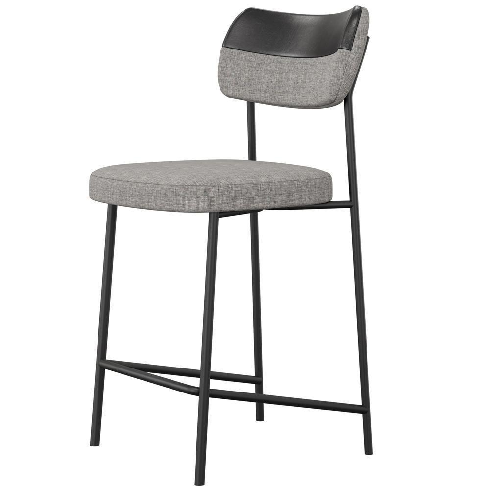 Kit 05 Banquetas Baixa Bar Cozinha Sala Jantar Preto Melina L02 Couríssimo Preto Linho Cinza - Lyam Decor - 7