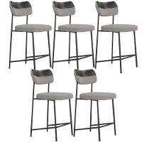 Kit 05 Banquetas Baixa Bar Cozinha Sala Jantar Preto Melina L02 Couríssimo Preto Linho Cinza - Lyam Decor - 1
