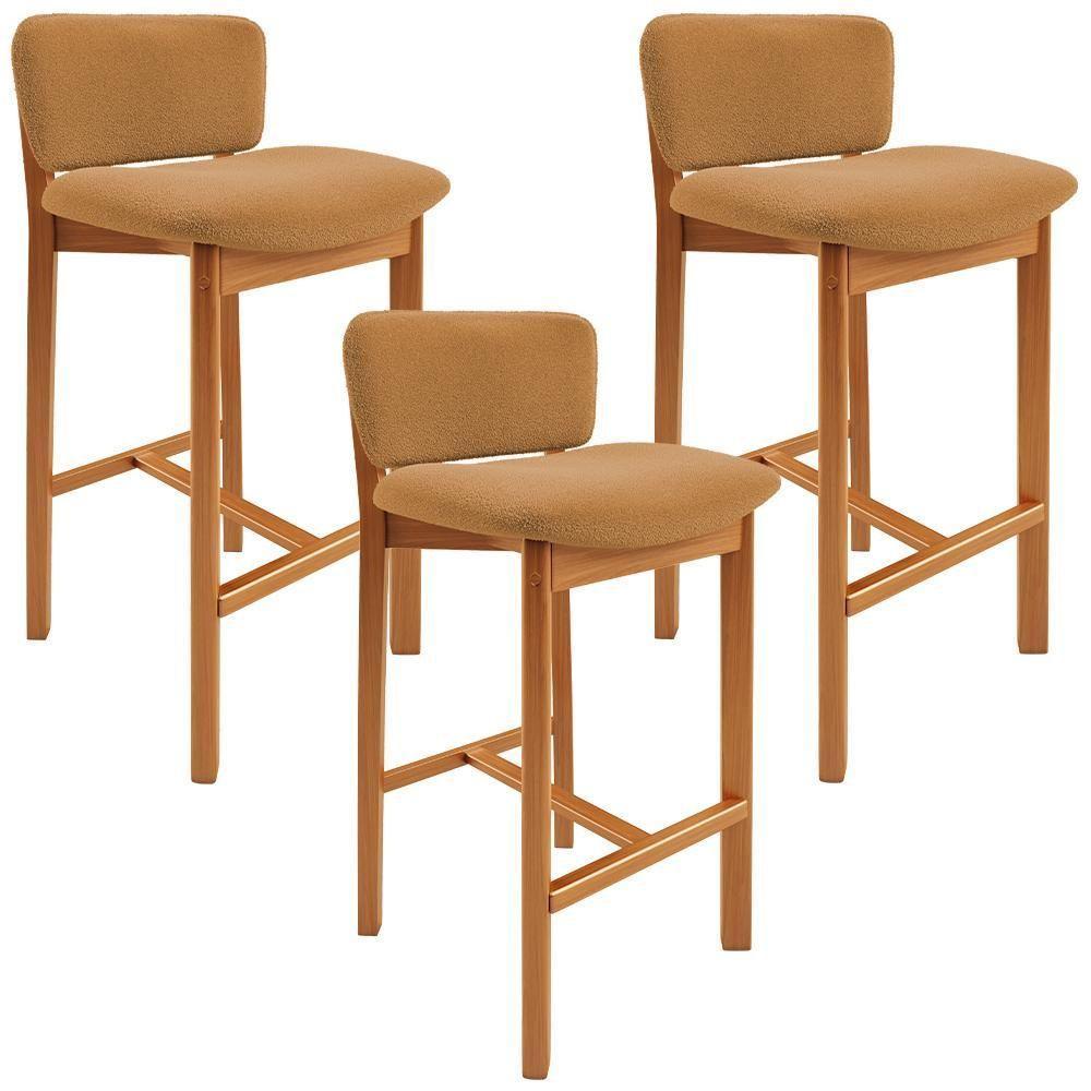 Kit 03 Banquetas Alta Para Cozinha Sala De Jantar Bar Dara L02 Bouclê Mostarda - Lyam Decor - 1