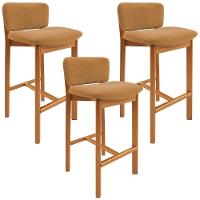 Kit 03 Banquetas Alta Para Cozinha Sala De Jantar Bar Dara L02 Bouclê Mostarda - Lyam Decor - 1