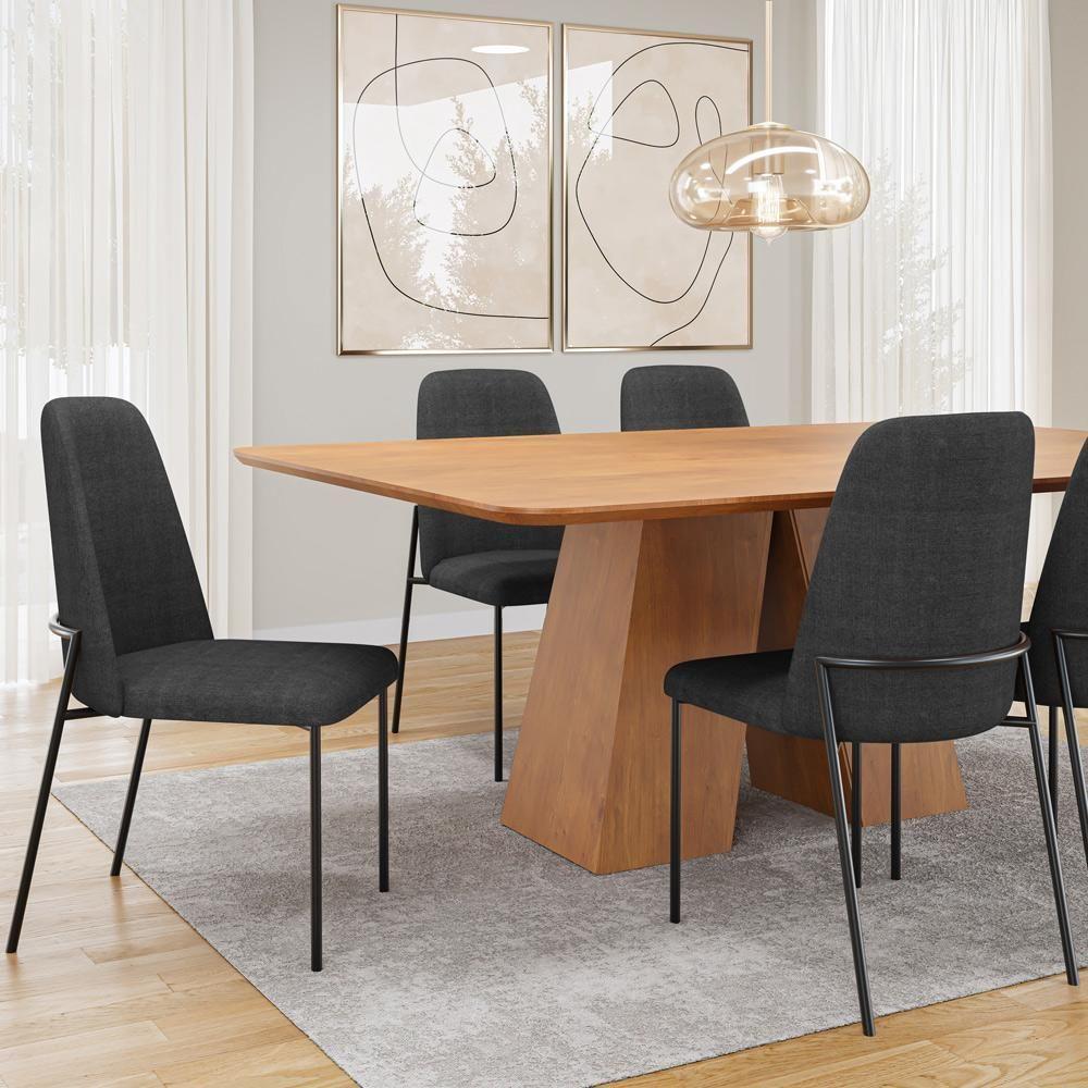 Cadeira Decorativa Estofada Para Sala De Jantar Bella L02 Linho Chumbo - Lyam Decor - 2