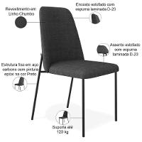 Cadeira Decorativa Estofada Para Sala De Jantar Bella L02 Linho Chumbo - Lyam Decor