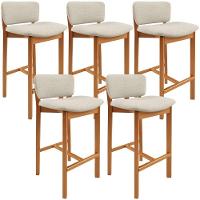 Kit 5 Banqueta Alta Para Cozinha Sala De Jantar Bar Dara L02 Linho Champagne - Lyam Decor - 1
