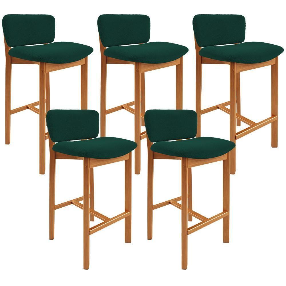Kit 05 Banquetas Alta Para Cozinha Sala De Jantar Bar Dara L02 Bouclê Verde Musgo - Lyam Decor - 1