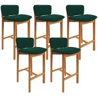 Kit 05 Banquetas Alta Para Cozinha Sala De Jantar Bar Dara L02 Bouclê Verde Musgo - Lyam Decor - 1