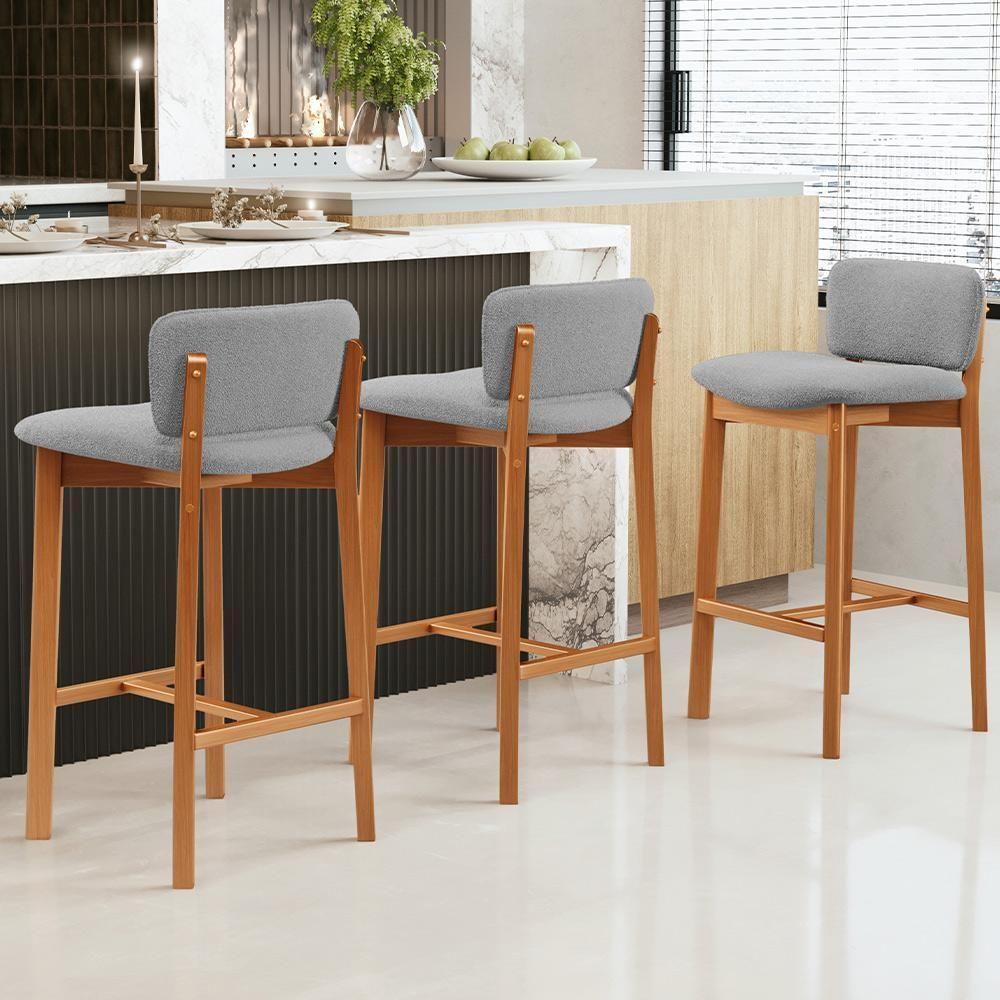 Kit 03 Banquetas Alta Para Cozinha Sala De Jantar Bar Dara L02 Bouclê Cinza - Lyam Decor - 2