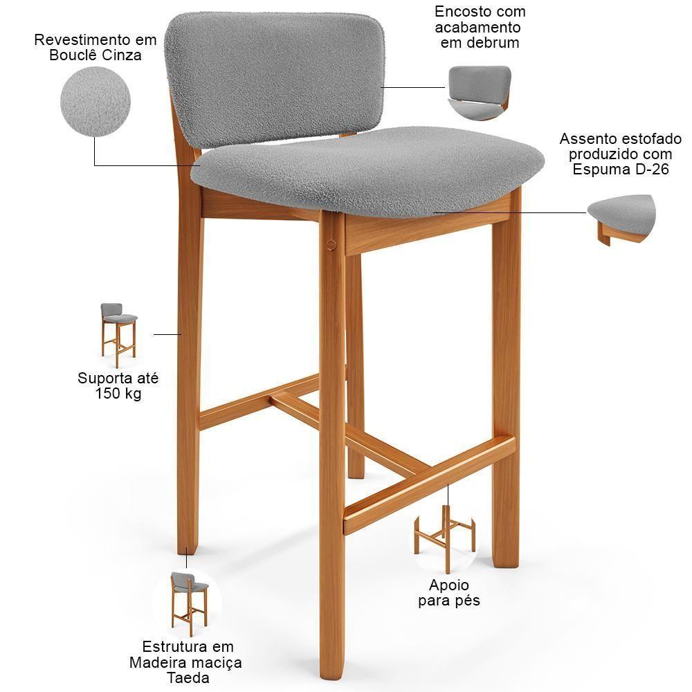 Kit 03 Banquetas Alta Para Cozinha Sala De Jantar Bar Dara L02 Bouclê Cinza - Lyam Decor - 4