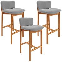 Kit 03 Banquetas Alta Para Cozinha Sala De Jantar Bar Dara L02 Bouclê Cinza - Lyam Decor - 1