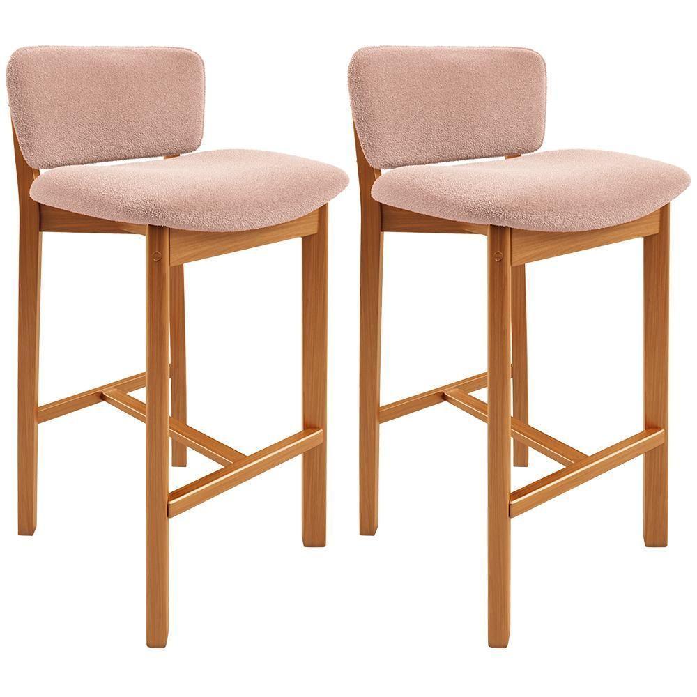 Kit 02 Banquetas Alta Para Cozinha Sala De Jantar Bar Dara L02 Bouclê Rosê - Lyam Decor - 1