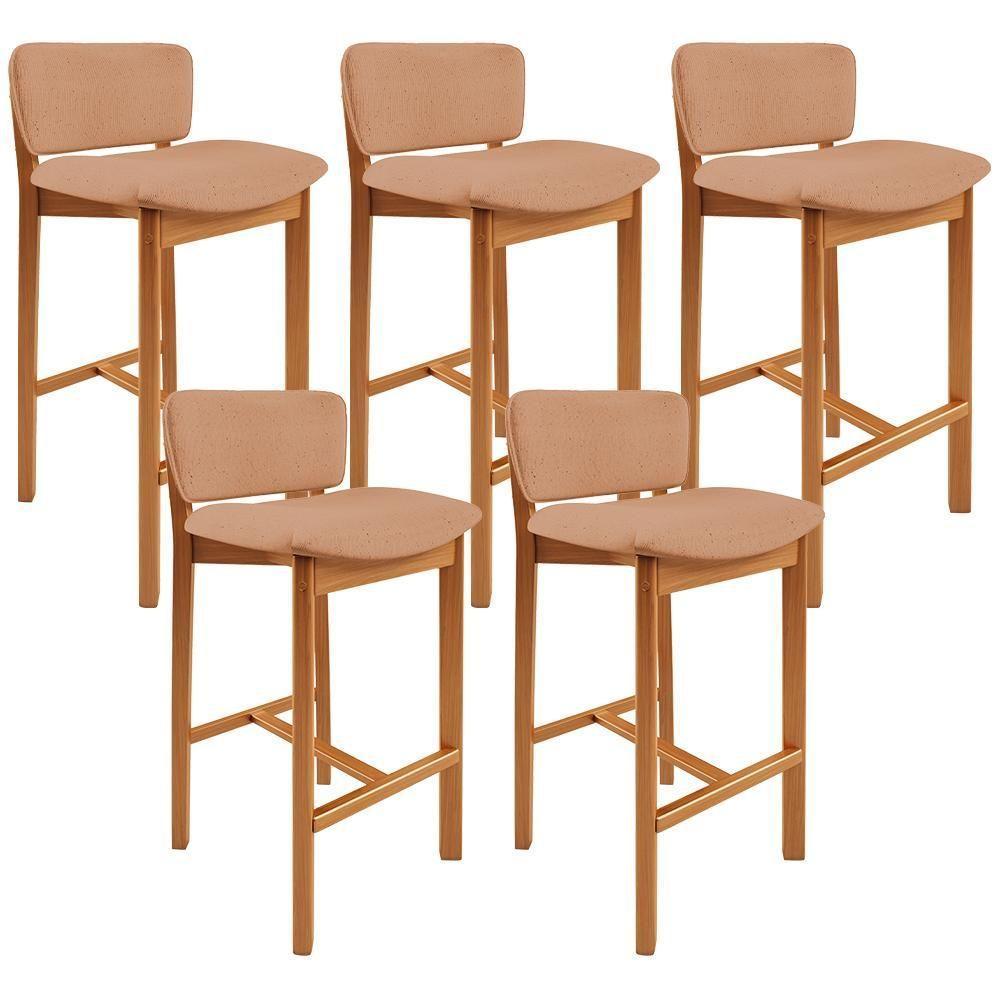 Kit 05 Banquetas Alta Para Cozinha Sala De Jantar Bar Dara L02 Linho Rosê - Lyam Decor - 1